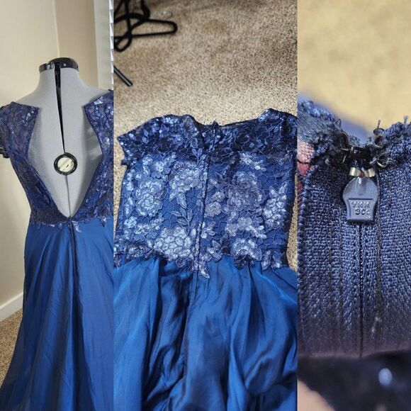 La Femme 27924 Blue Floral and Satin Dress Gown Size 8 EUC - Picture 9 of 16